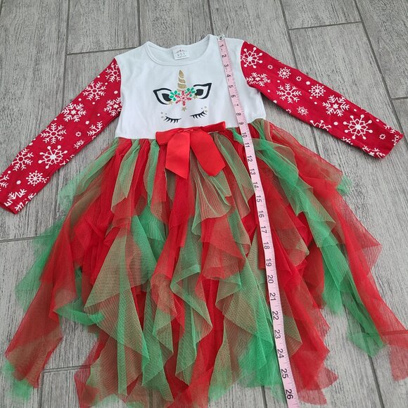 Girls Christmas Unicorn Tutu Dress Red and Green Size 4–5Y - Picture 7 of 11